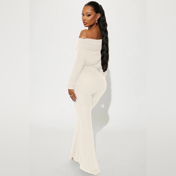 NWOT Fashion Nova Off-Shoulder Cream Jumpsuit - Picture 3 of 12